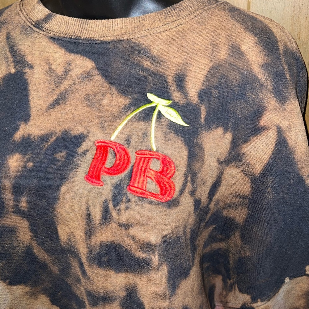 Playboy PacSun Black Tan Custom Acid Wash Long Sleeve Red Cherry Logo Size S - Picture 7 of 12